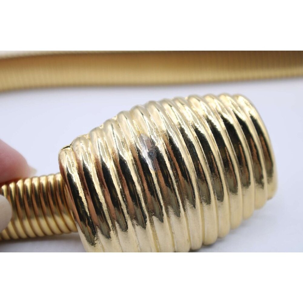 Vintage Gold Cobra Dress Belt Buckle Ribbed Elastic Stretchy Waistband Size S-M - Picture 8 of 9